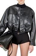 Endless Rose Gathered Hem Faux Leather Jacket