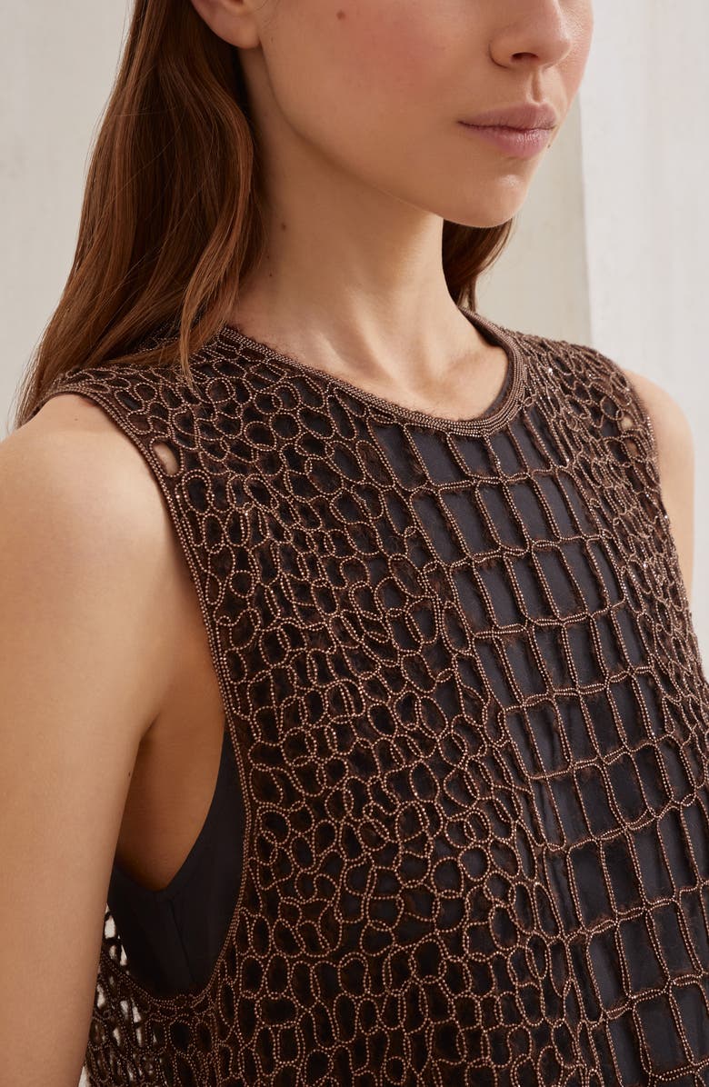 Brunello Cucinelli Precious croc embroidery top, Alternate, color, Brown