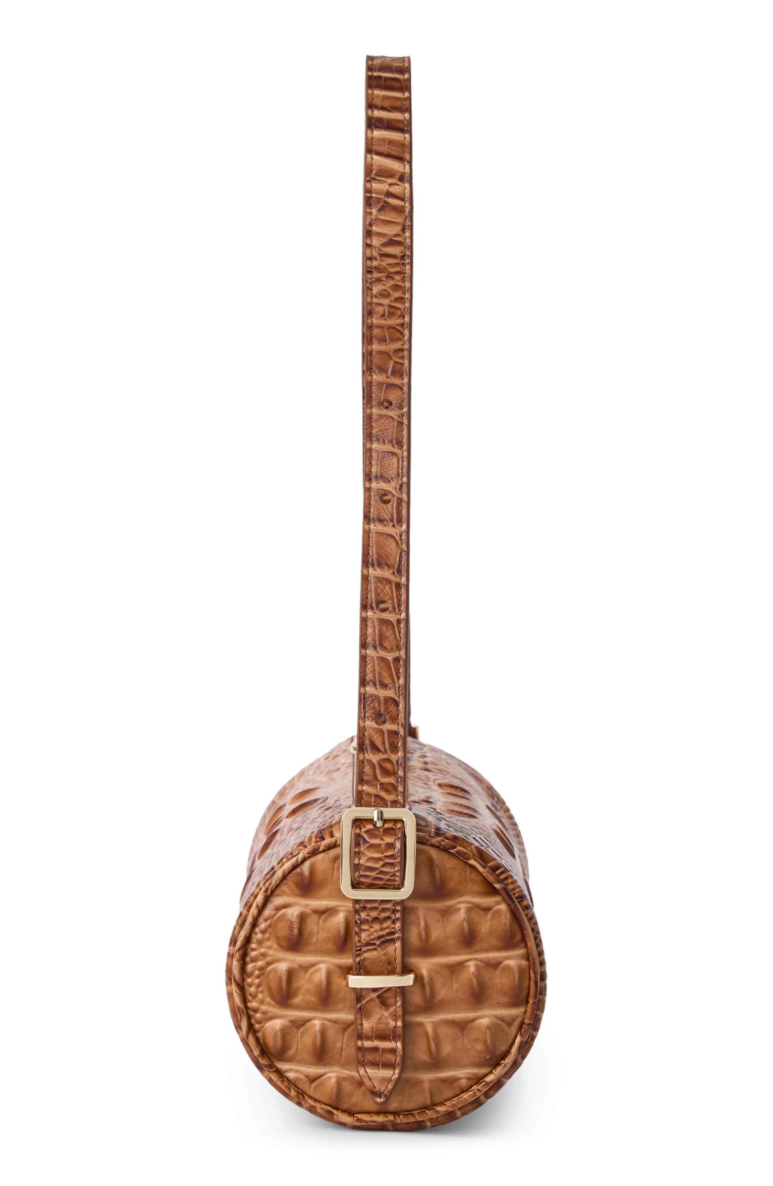 Brahmin Billie Croc Embossed Leather Barrel Bag, Alternate, color, Cinnamon