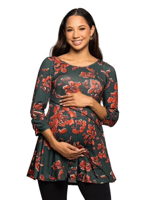 Maternity Essential Floral Print Three Quarter Sleeve Tunic Top