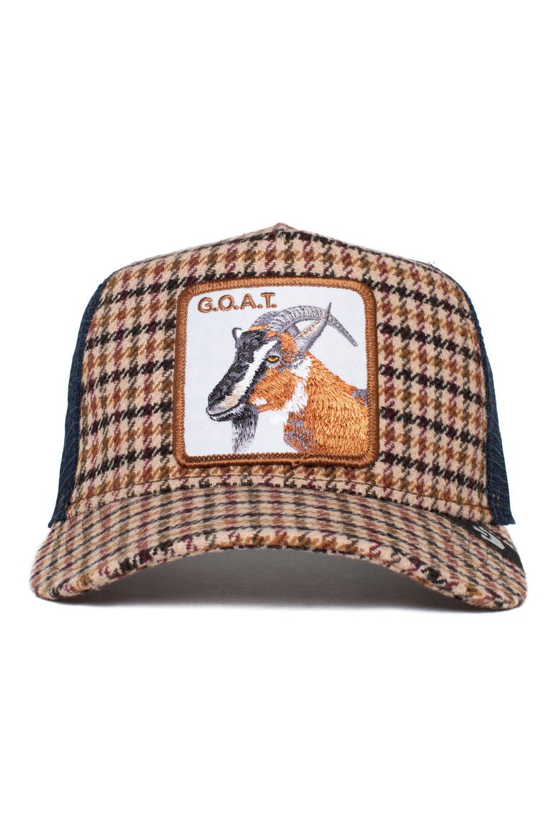 Good Kid Goat Patch Check Trucker Hat, Alternate, color, CREAM