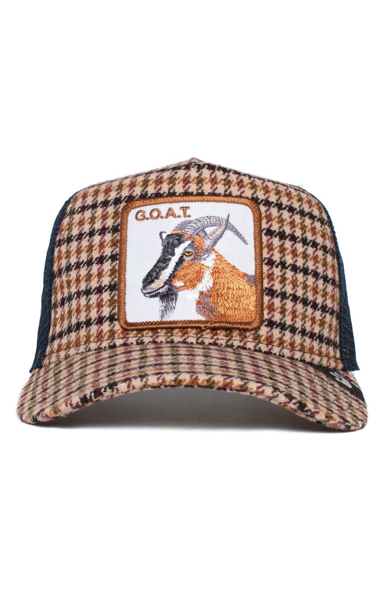 Goorin Bros. Good Kid Goat Patch Check Trucker Hat, Alternate, color, Cream