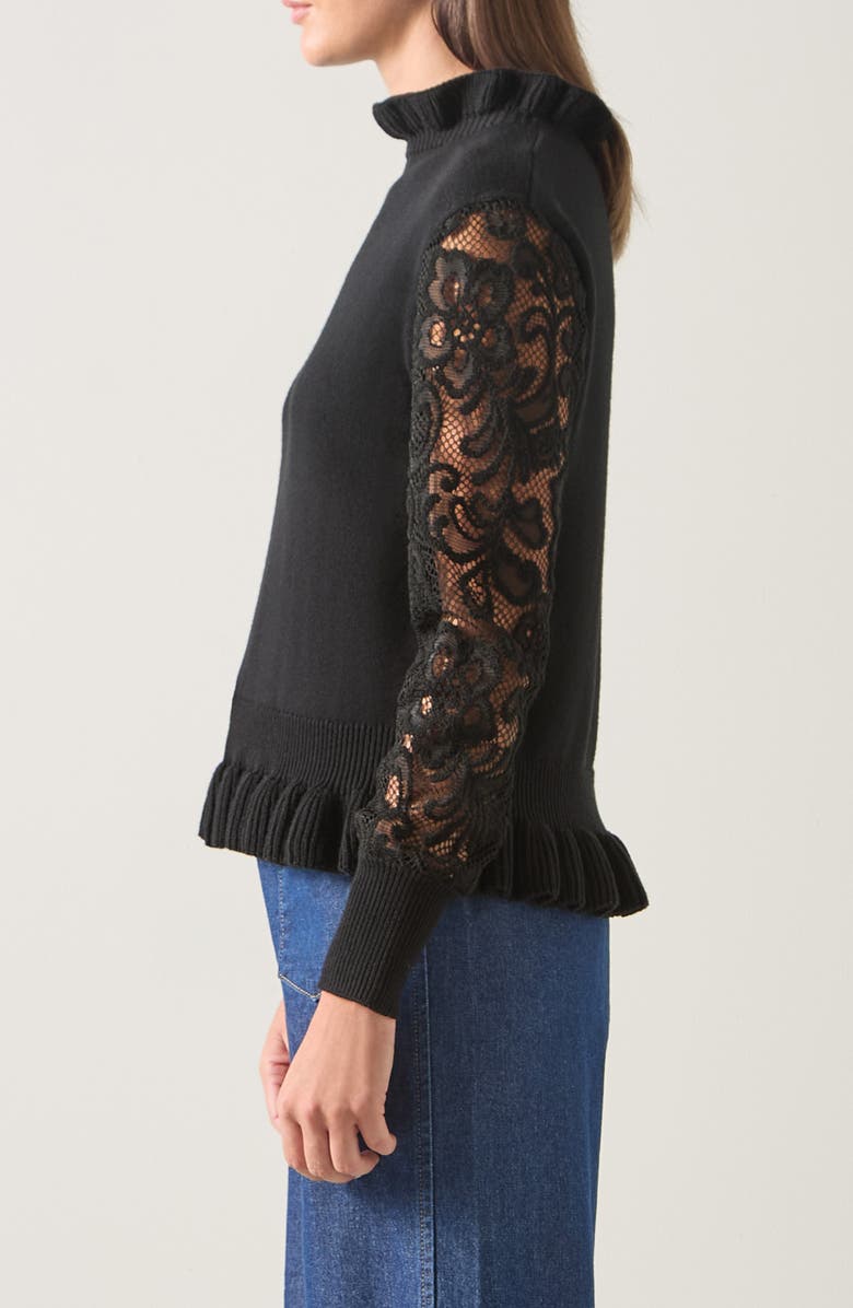 LK Bennett Viv Frill Lace Inset Sweater, Alternate, color, Black