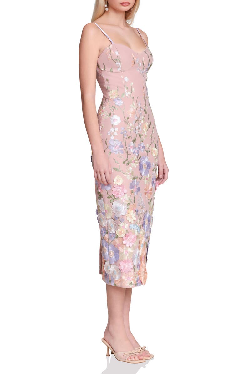 Avec Les Filles Embroidered Floral Appliqué Stretch Cotton Midi Sheath Dress, Alternate, color, 