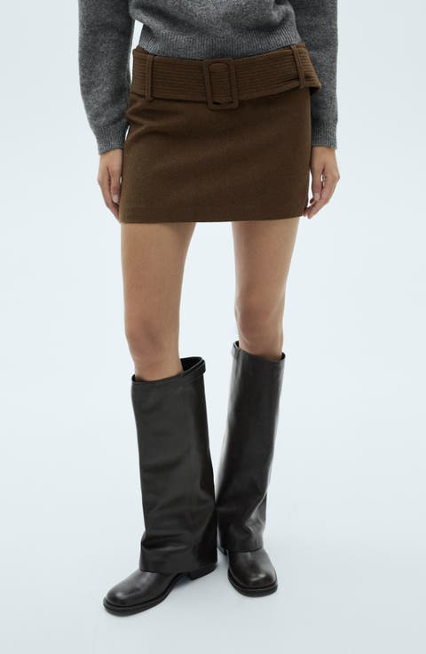 Belted Wool Blend Sweater Miniskirt