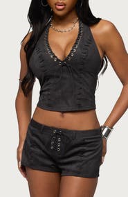 EDIKTED Sloane Faux Suede Halter Top