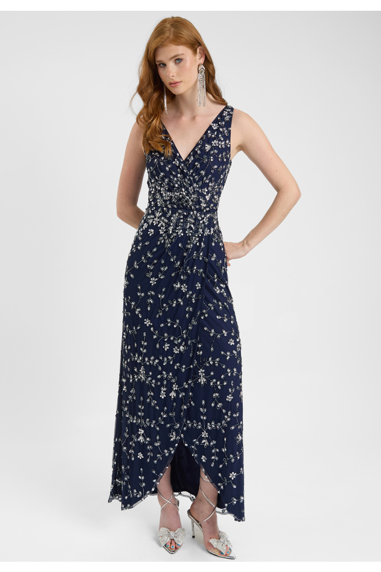 Embellished Sequin Beaded Maxi Dress With Wrap Bottom, Alternate, color, MID NIGHT BLUE