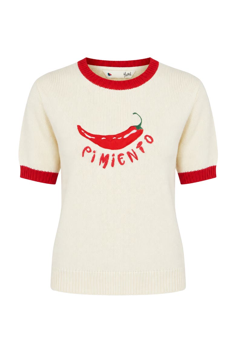 100% Short Sleeve Cotton Knitted Top, Alternate, color, Ivory