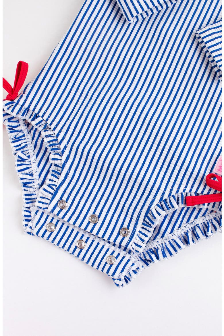 Seersucker Long Sleeve One-Piece Swimsuit, Alternate, color, BLUE SEERSUCKER