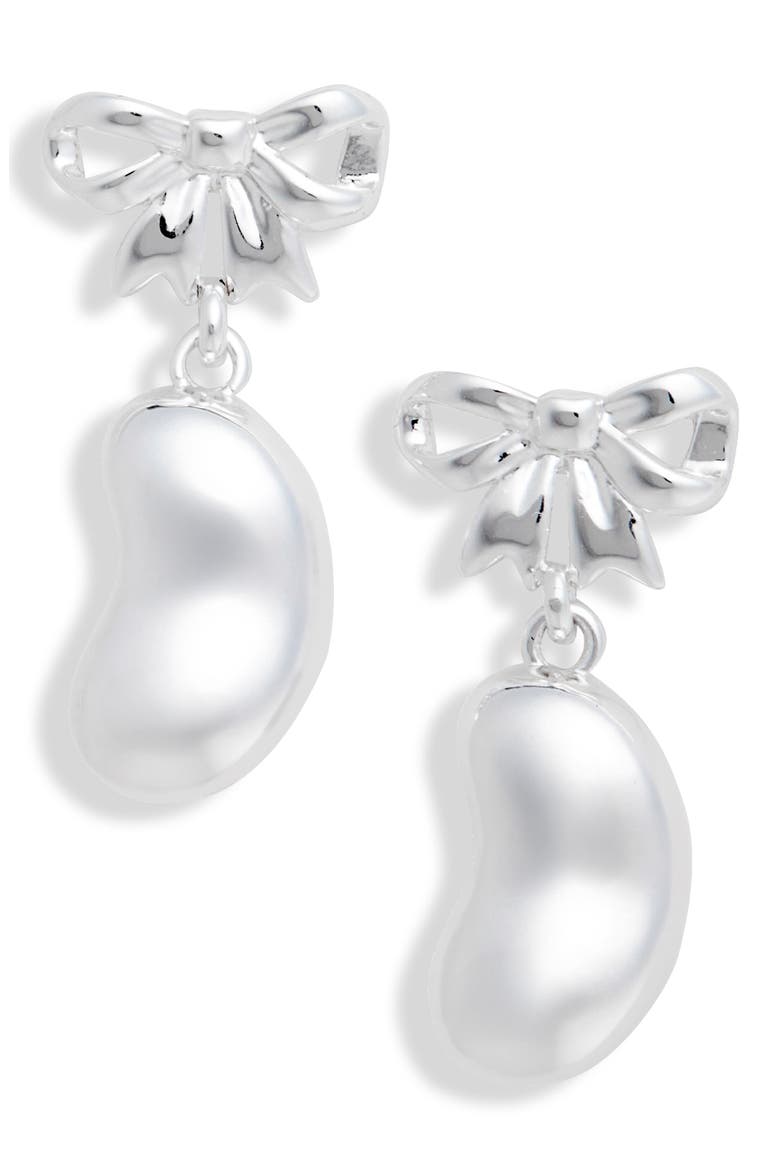 Bow Fava Drop Earrings, Main, color, SILVER