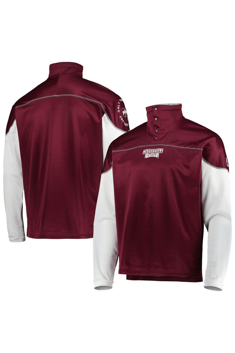 Men's adidas Maroon Mississippi State Bulldogs AEROREADY Knit Quarter-Snap Jacket, Main, color, Maroon