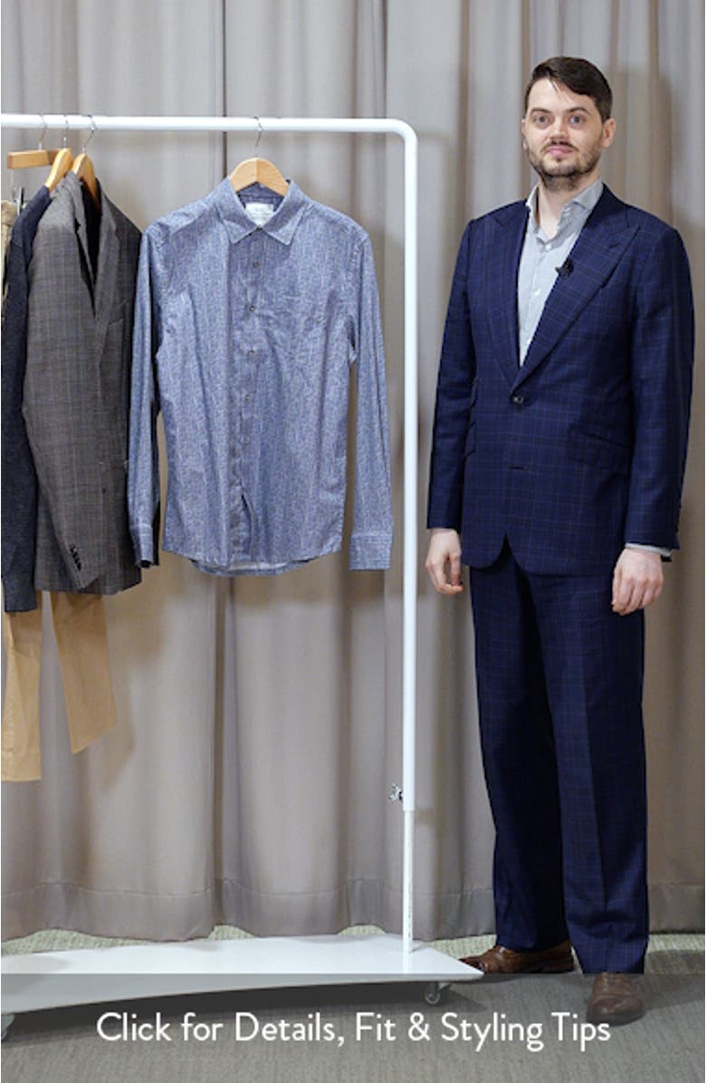 Reworked Slim Fit Crosshatch Print Cotton Button-Up Shirt, sales video thumbnail