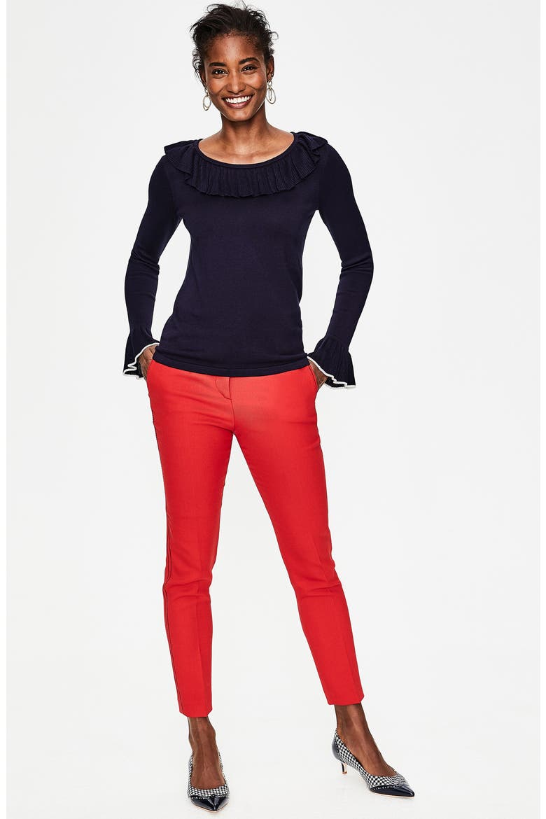 Lavinia Ruffle Trim Sweater, Alternate, color, NAVY