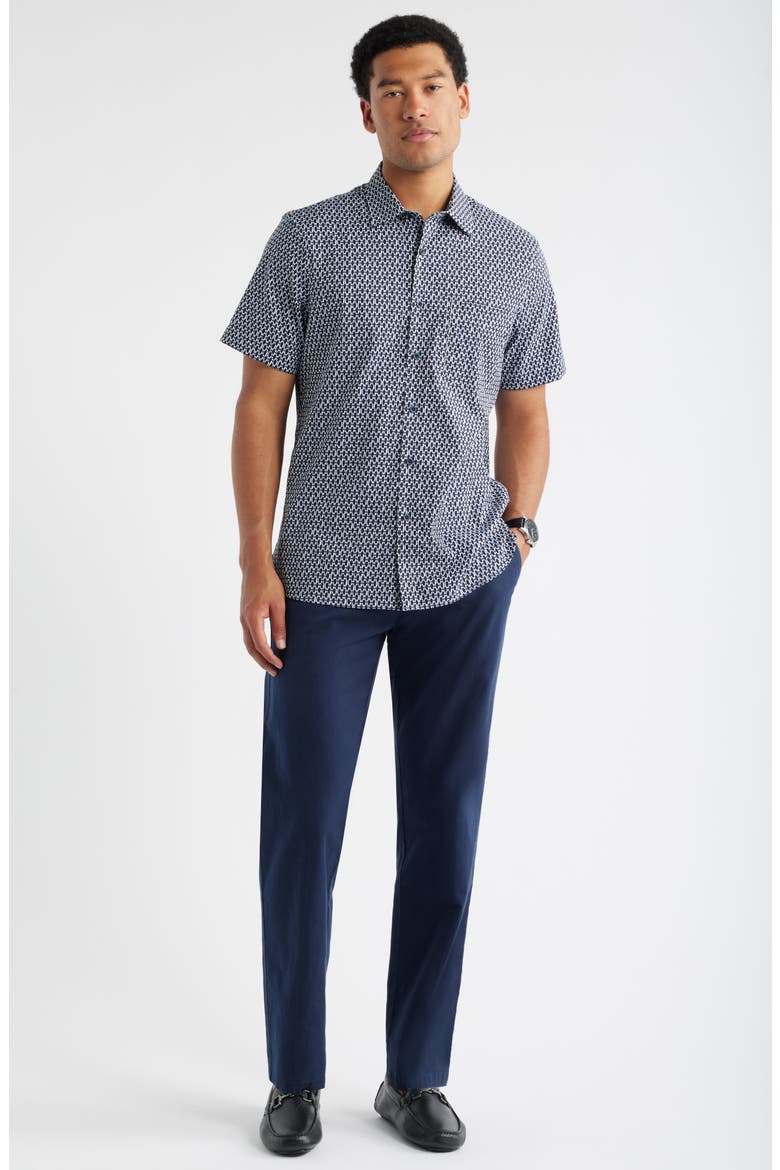 Check Short Sleeve Stretch Button-Up Shirt, Alternate, color, NAVY PAINTED CHECK