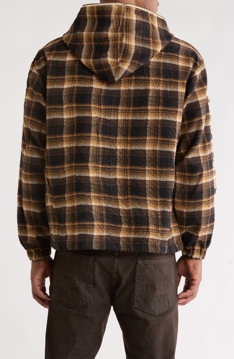 PLEASURES Groove Plaid Zip Poncho Hoodie, Alternate, color, Brown Plaid