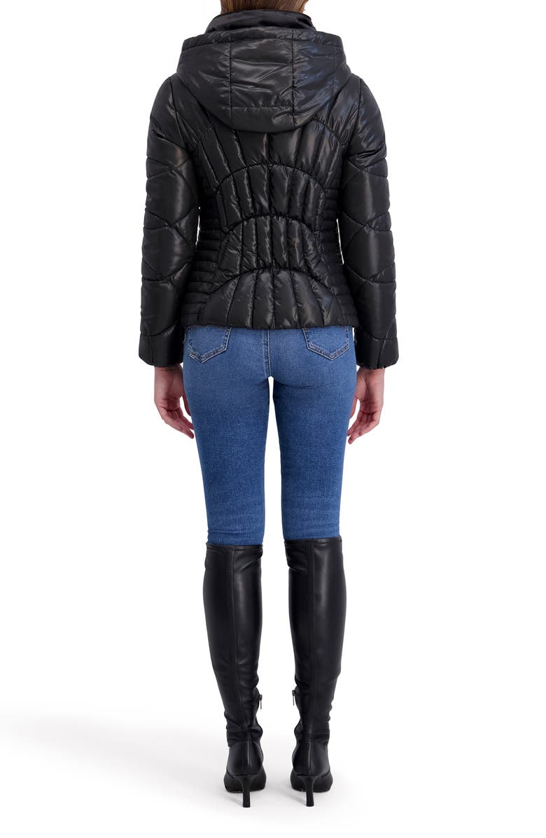 Kensie Hooded Puffer Jacket, Alternate, color, Black