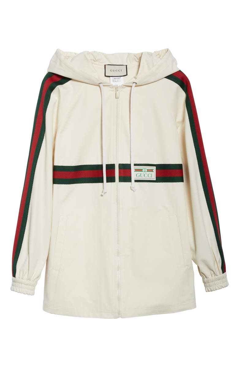 Gucci Logo Label Cotton Hooded Jacket, Main, color,