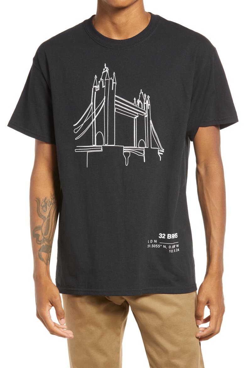Men's Bridge Sketch Graphic Tee, Main, color, BLACK