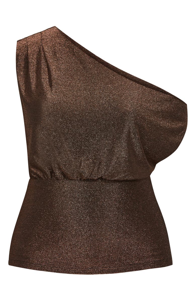 City Chic Paloma Shimmer One-Shoulder Top, Alternate, color, Bronze