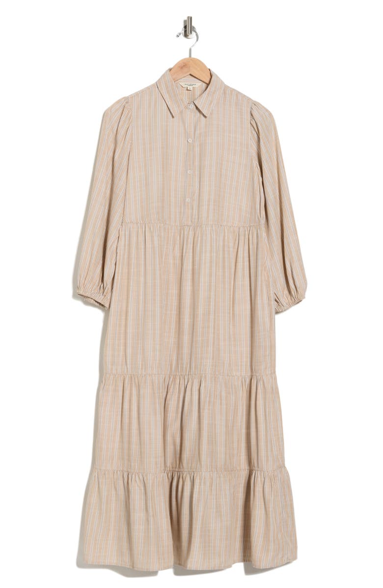 MAX STUDIO Stripe Tiered Maxi Shirtdress, Alternate, color, Oatmeal Multi Stripe