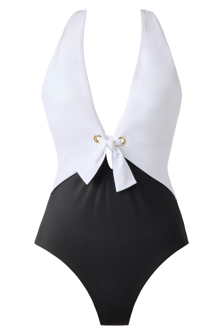 Juxtapose Halle Colorblock One-Piece Swimsuit, Alternate, color, WHITE