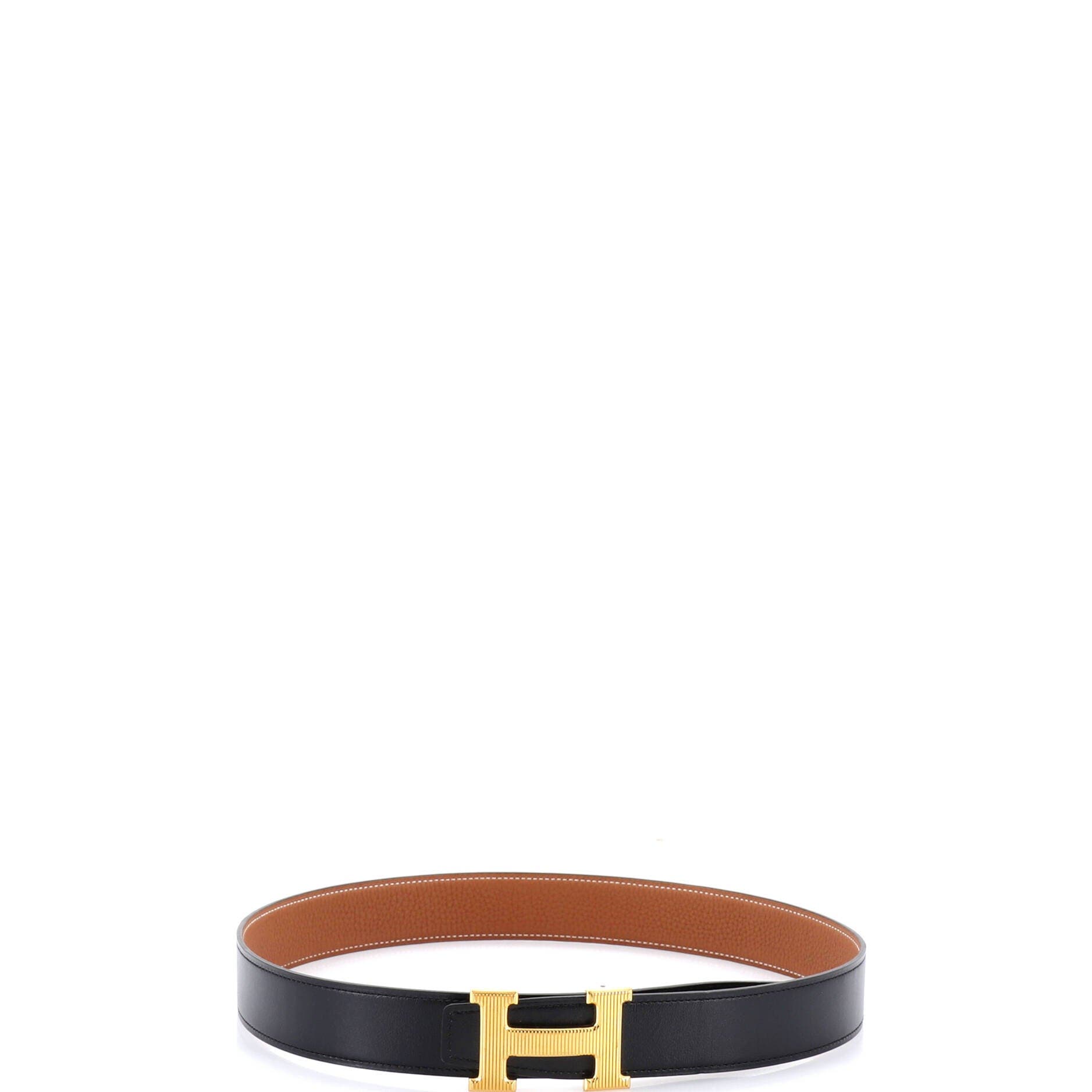 Pre-Owned Hermes Constance Reversible Belt Leather with Striped Hardware Medium, Alternate, color, Black