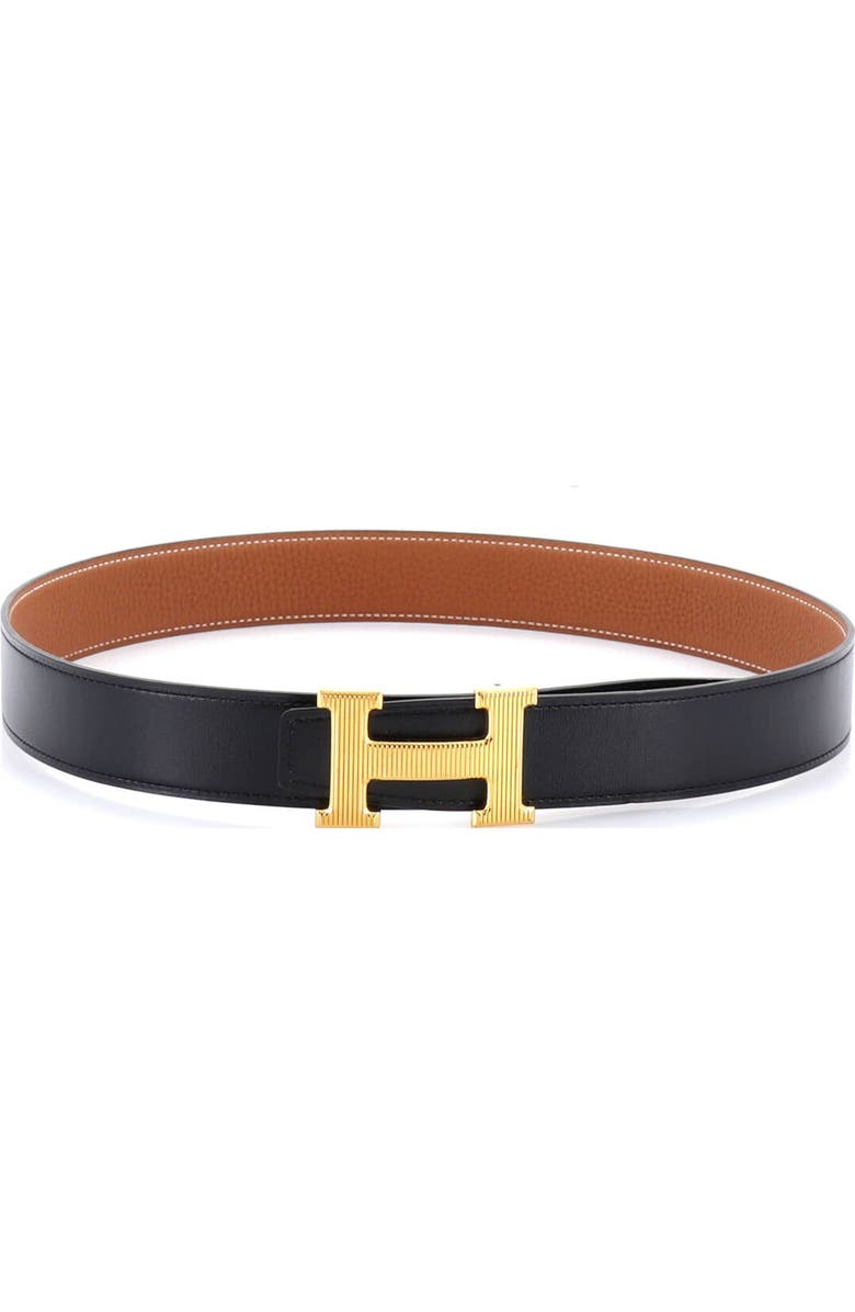 Pre-Owned Hermes Constance Reversible Belt Leather with Striped Hardware Medium, Alternate, color, Black