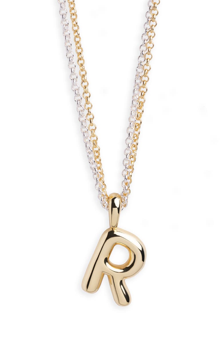 ARGENTO VIVO Puffy R Initial Pendant Necklace, Main, color, Two Tone
