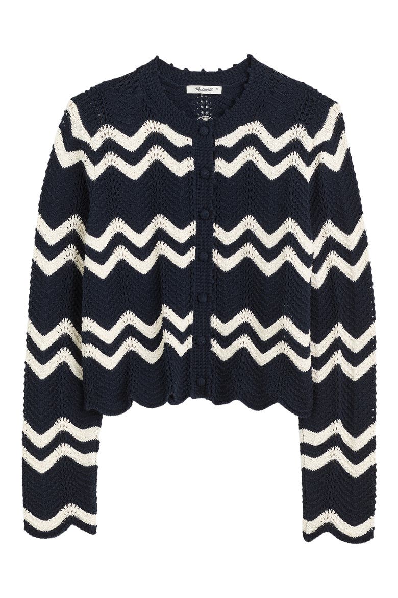 Kassa Wavy-Knit Cardigan, Alternate, color, NAVY AND IVORY WAVY STRIPE