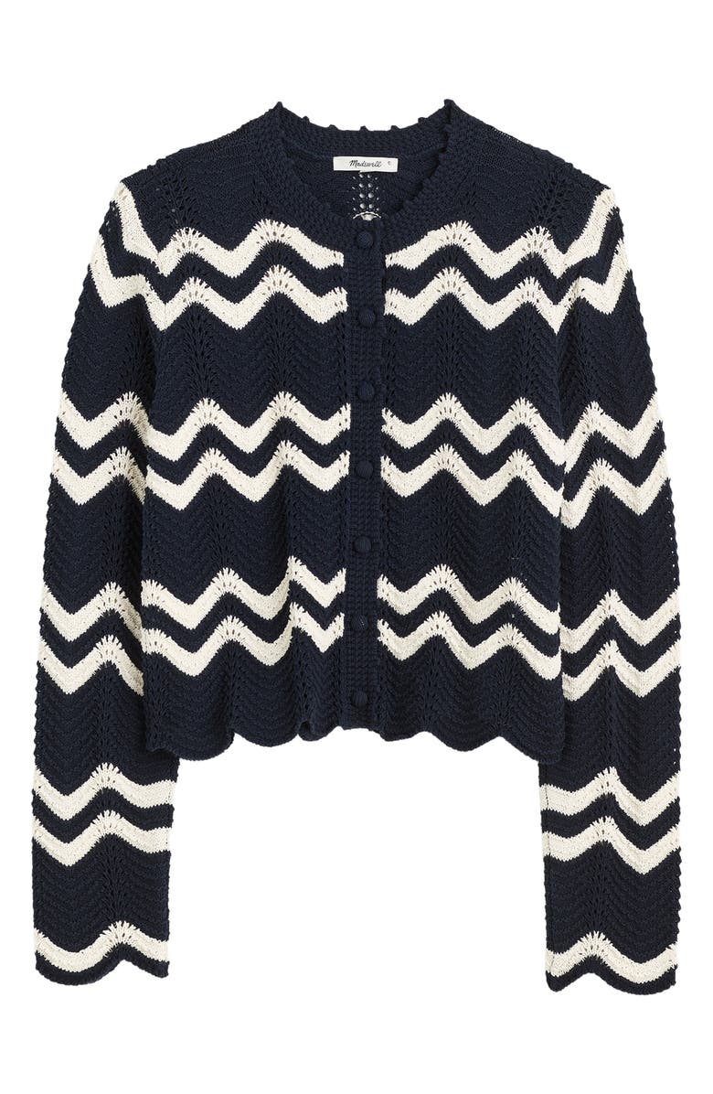 Madewell Kassa Wavy-Knit Cardigan, Alternate, color, Navy And Ivory Wavy Stripe