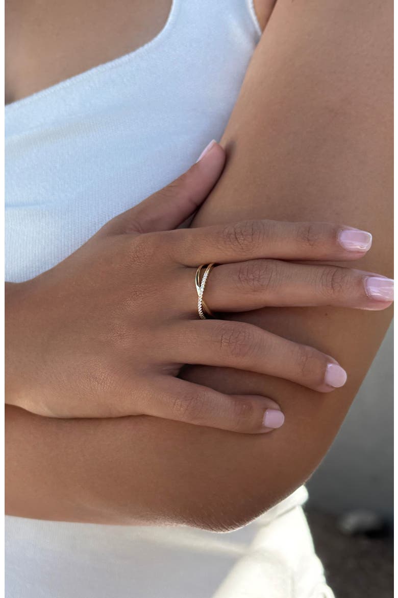 Pavé 925 Sterling Silver CZ Crisscross Ring, Alternate, color, GOLD
