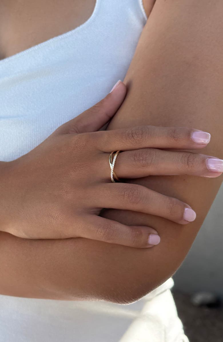 ADORNIA FINE Pavé 925 Sterling Silver CZ Crisscross Ring, Alternate, color, Gold