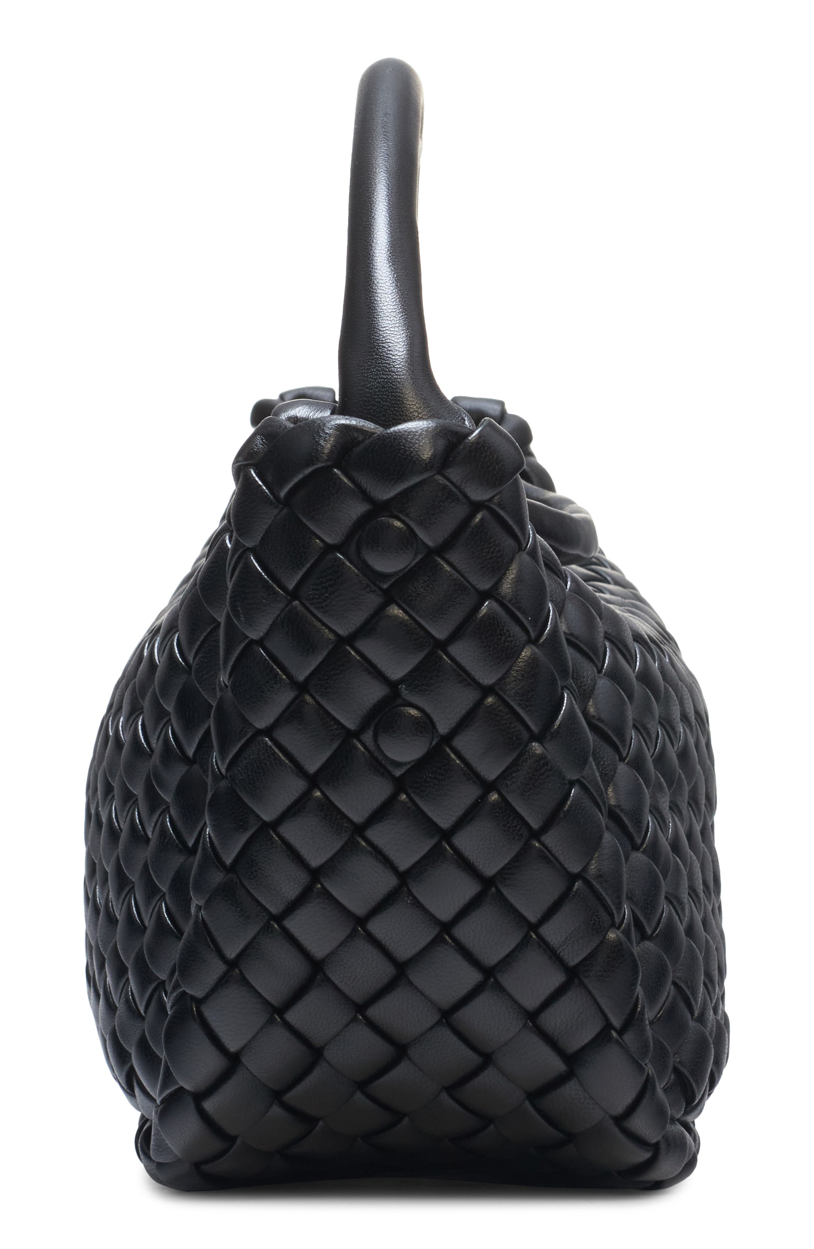 Bottega Veneta Mini Borsa Intrecciato Leather Top Handle Bag, Alternate, color, Black-M Brass