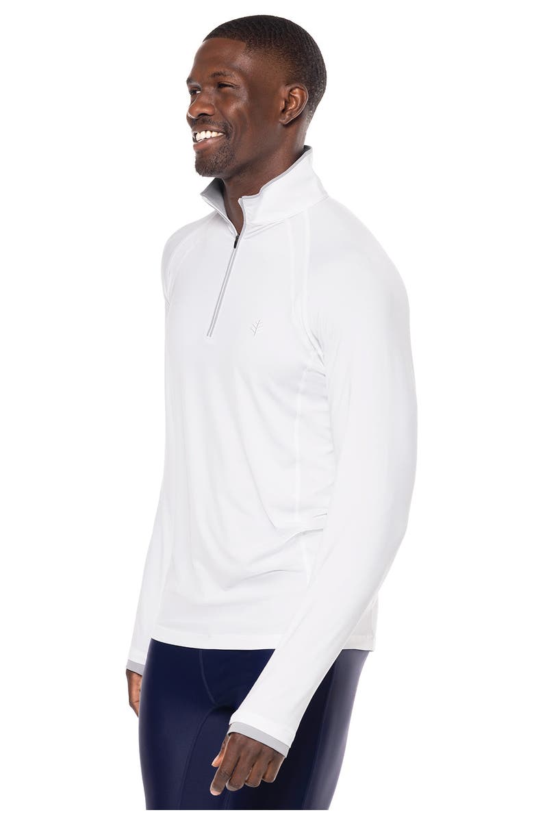 Coolibar Men's Half-Zip Rash Guard - UPF 50+ Sun Protection - Ultimate, Alternate, color, White Line Texture