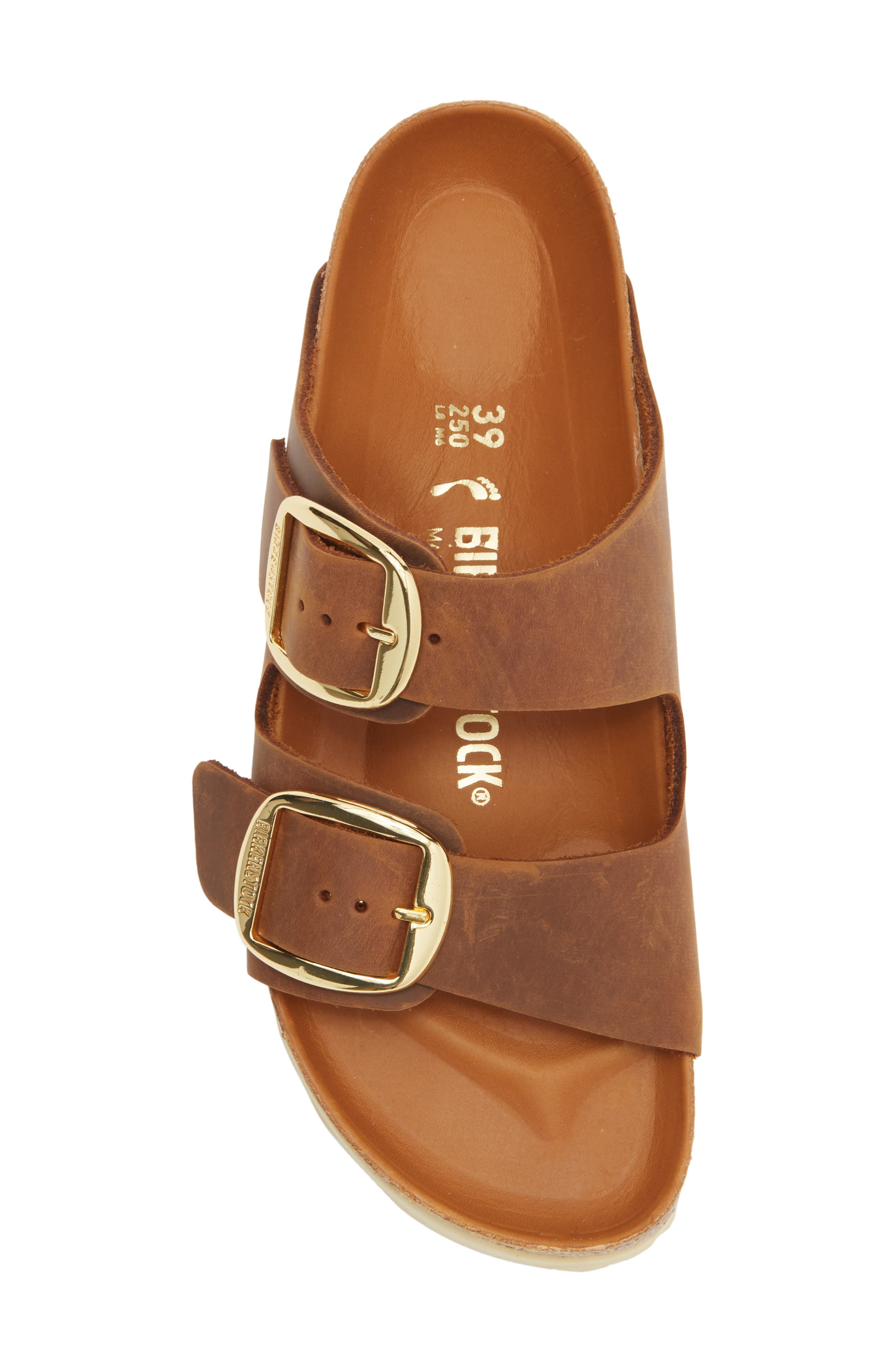 Arizona Big Buckle Slide Sandal, Alternate, color, ANTIQUE COGNAC OILED LEATHER