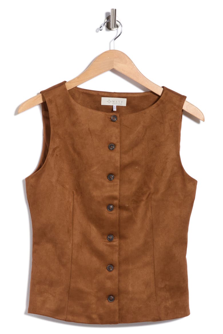 Faux Leather Boatneck Vest, Main, color, BROWN