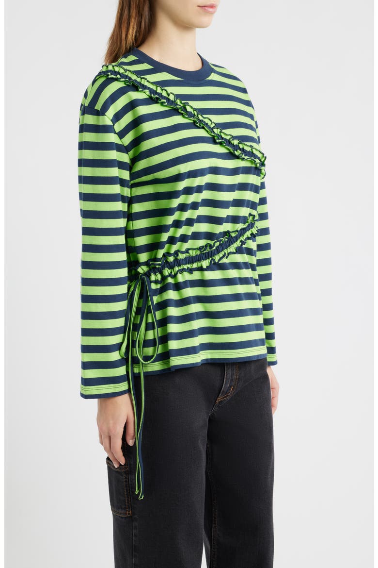 Prudie Stripe Ruffle Trim Top, Alternate, color, LIME