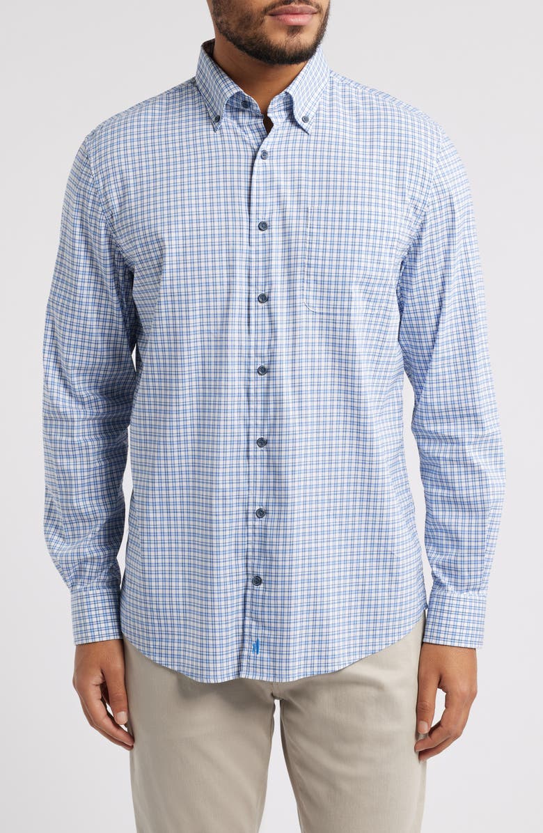 johnnie-O Morganstern Plaid Tucked Cotton Blend Button-Down Shirt, Main, color, 