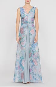 Kay Unger Merida Floral Print Sleeveless Gown