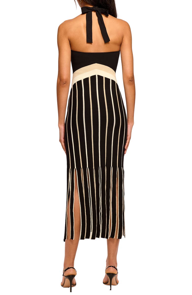 Ramy Brook Campbell Halter Midi Sweater Dress, Alternate, color, Black Combo Stripe