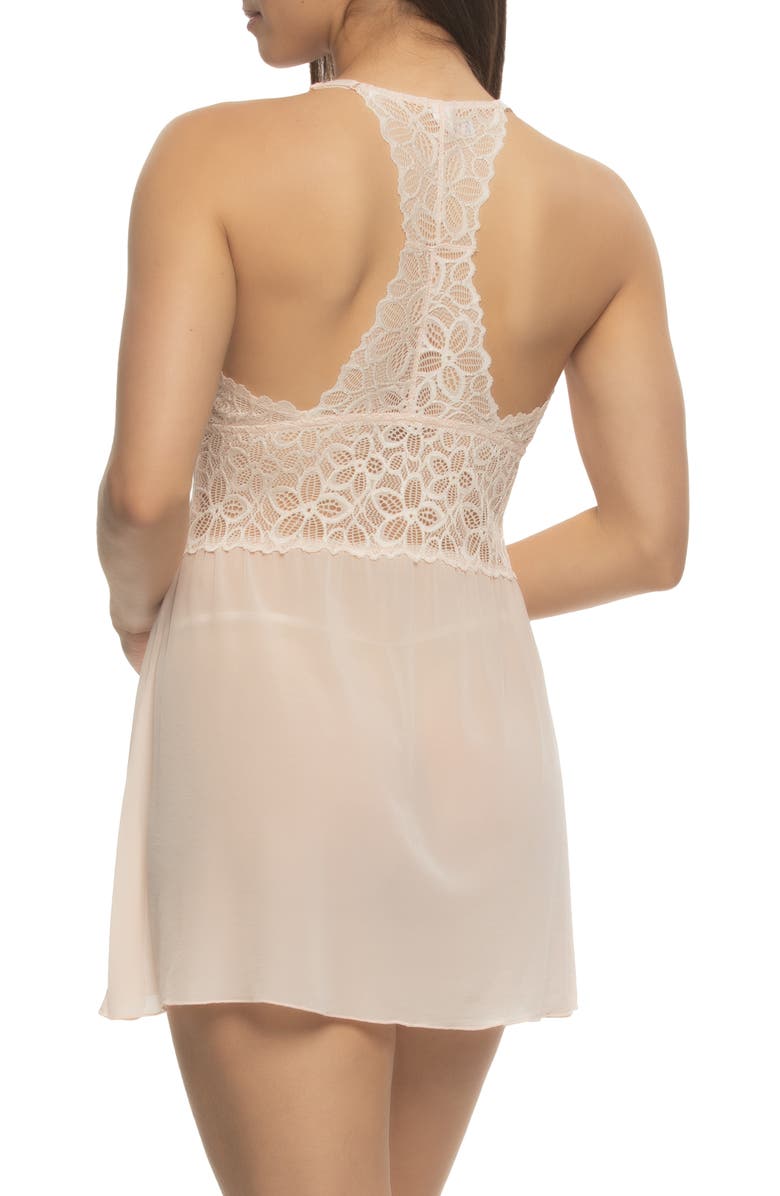 Felina Renee Lace & Mesh Babydoll Chemise & G-String Set, Alternate, color, Silver Peony