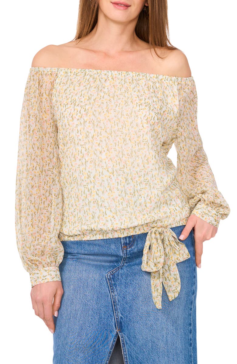 Vince Camuto Floral Off the Shoulder Peasant Top, Main, color, Calm Grey
