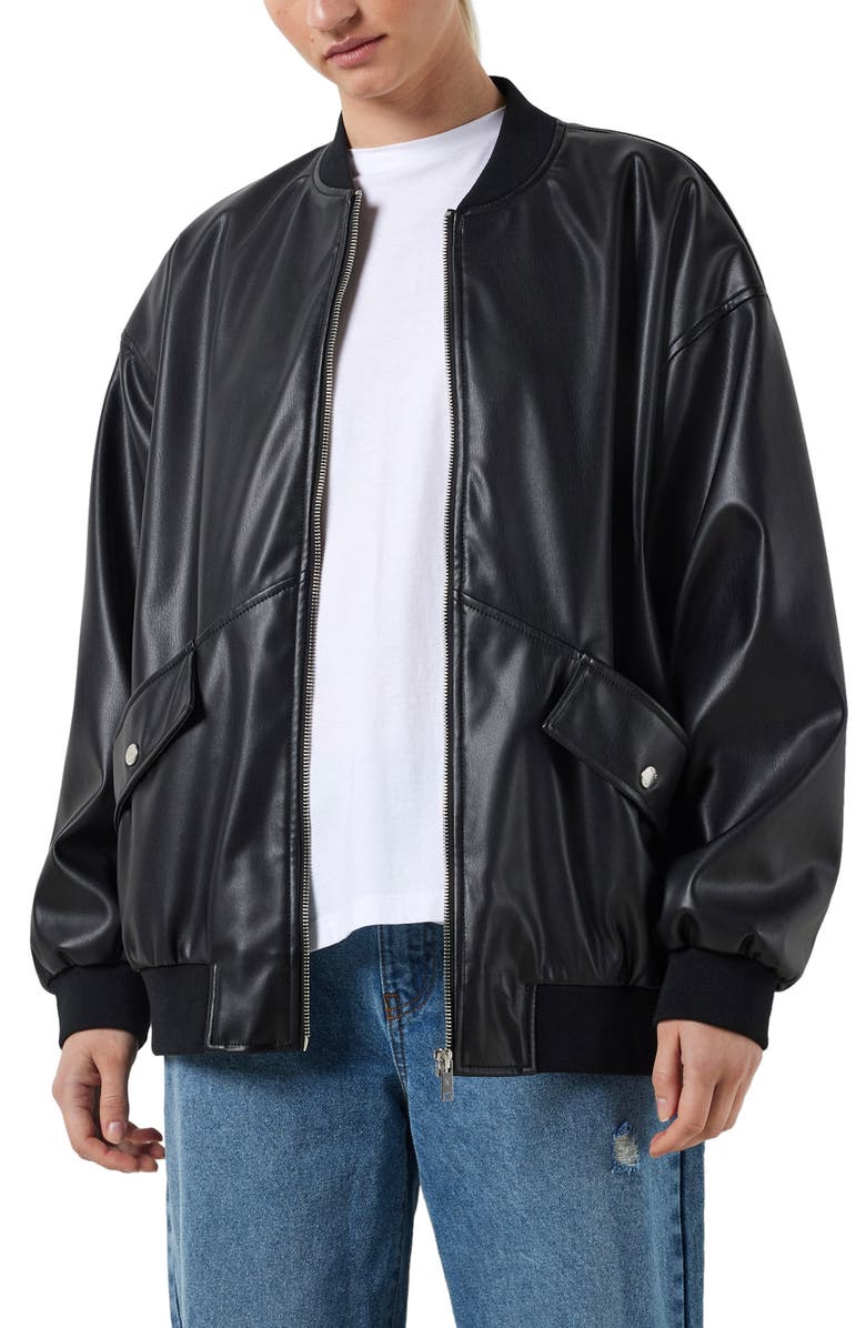 Noisy may Ronja Faux Leather Bomber Jacket, Main, color, 