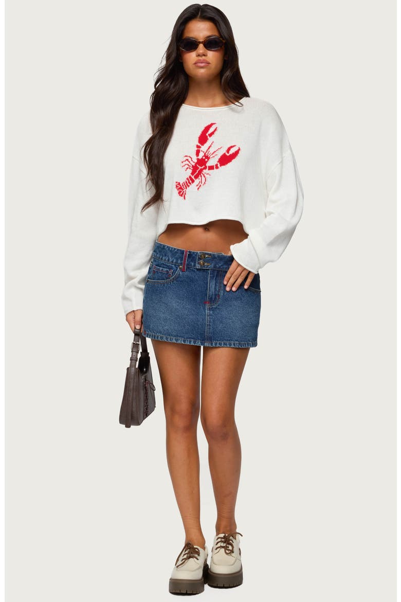 Lobster Babe Crop Sweater, Alternate, color, WHITE