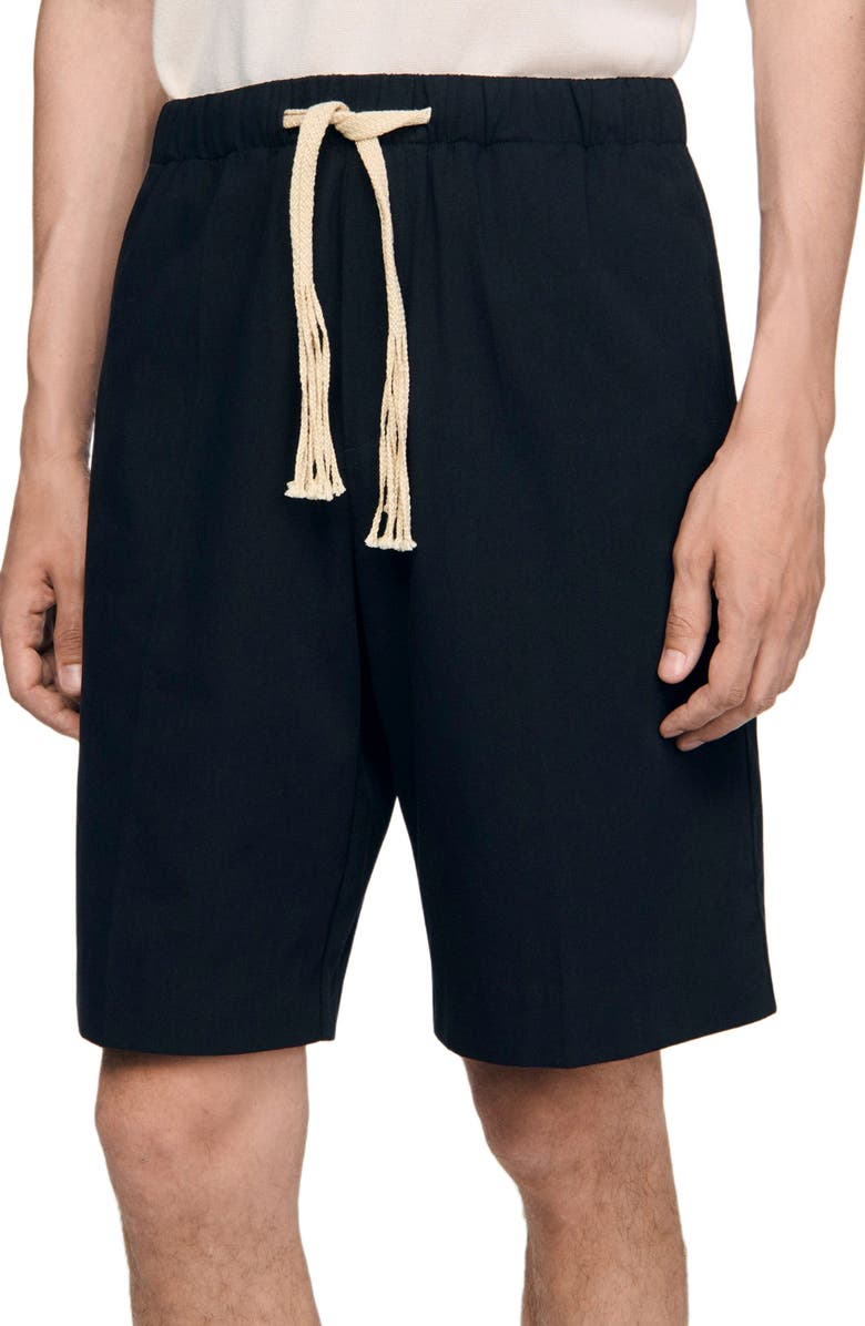 SANDRO Elasticated waist cotton shorts, Alternate, color, Navy Blue