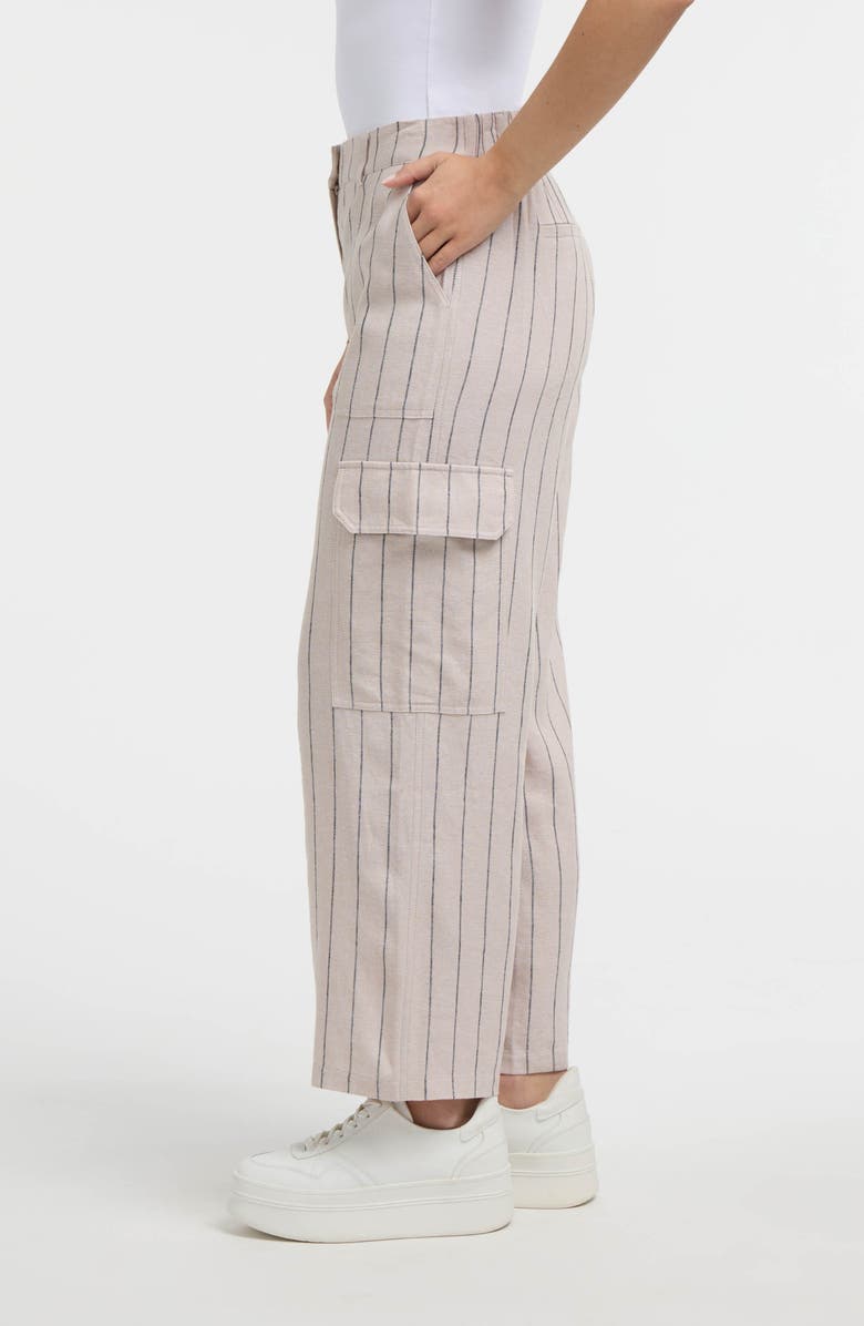Ellen Tracy Wide Leg Linen Blend Cargo Pants, Alternate, color, Linen/ Black Stripe