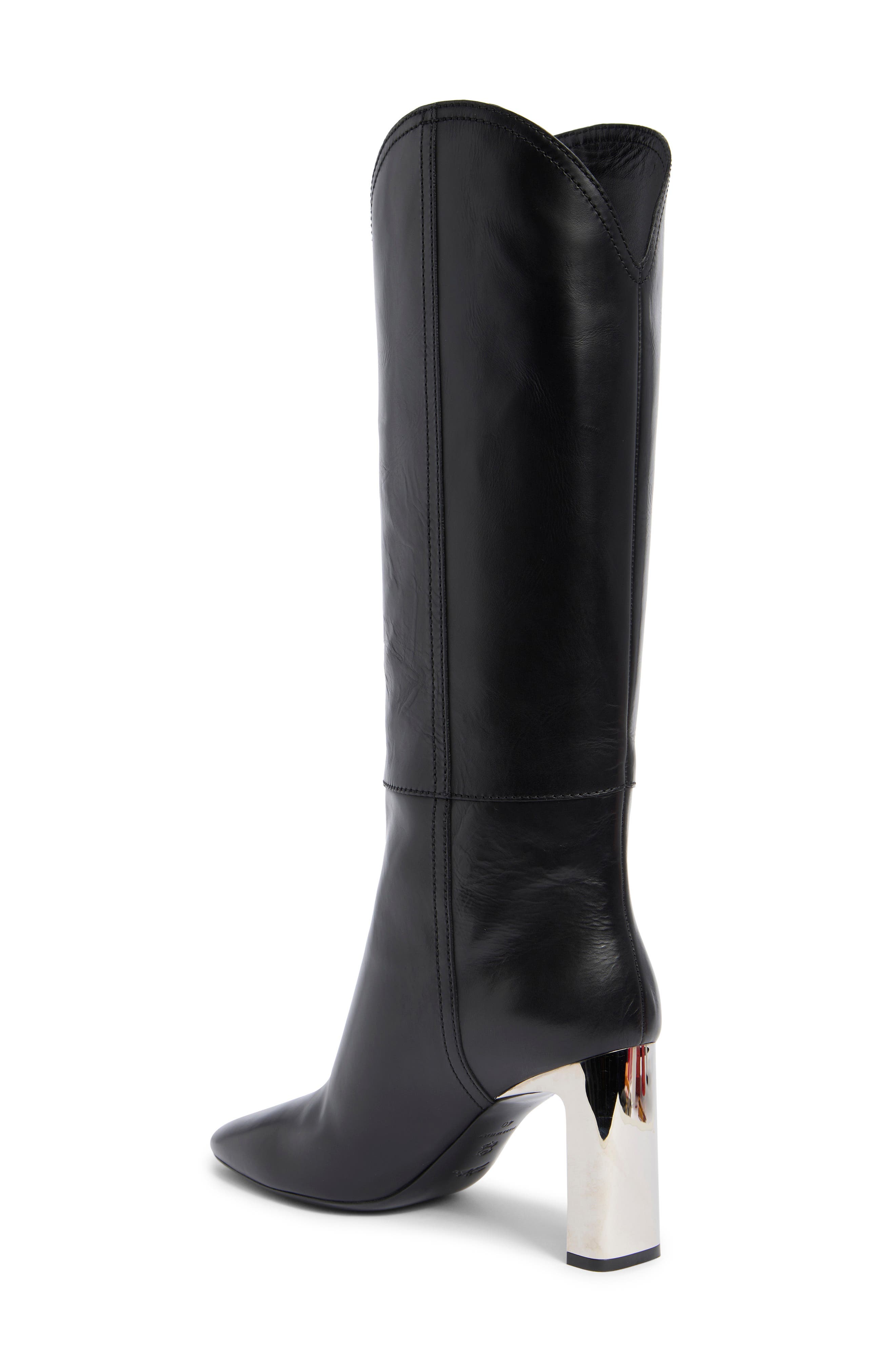 Longchamp Metallic Heel Western Boot, Alternate, color, Black