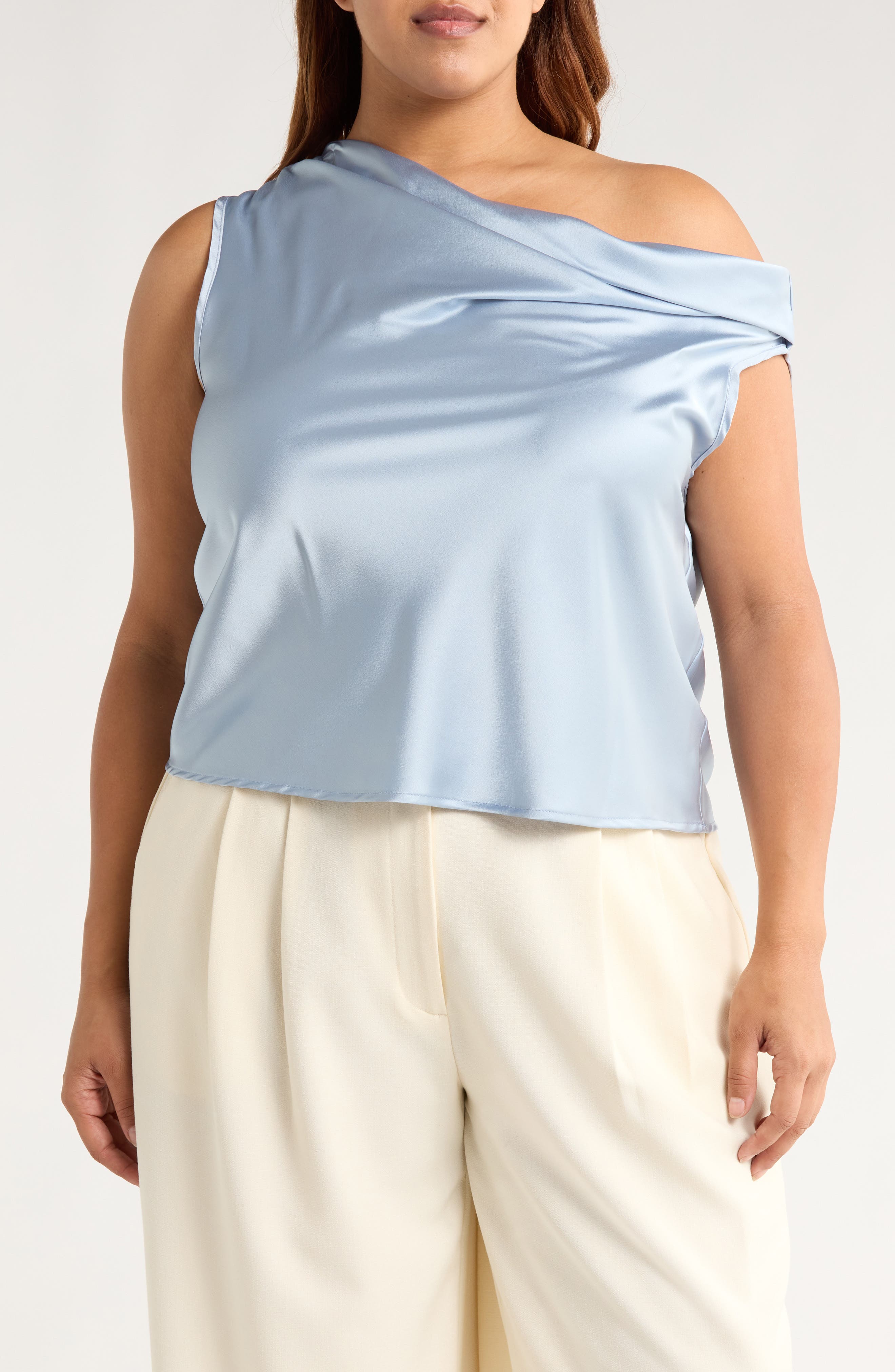 Cowl Off Shoulder Satin Top