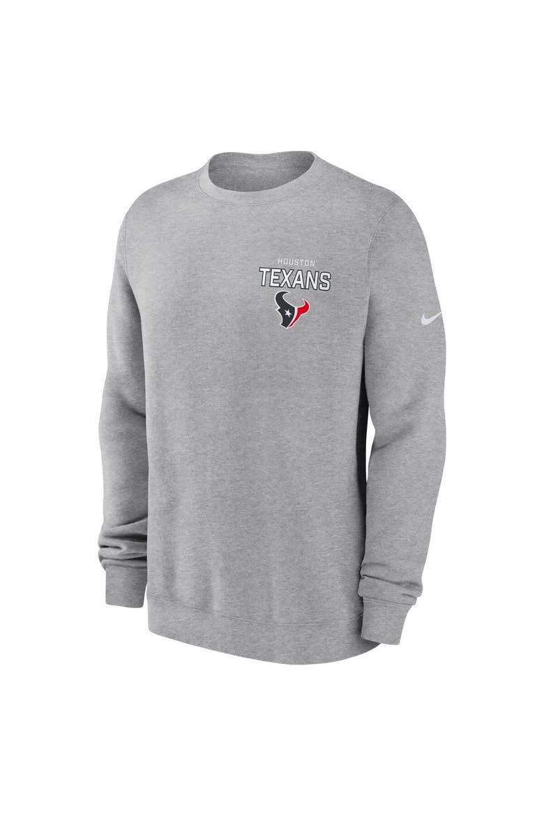 Men's Nike Heather Gray Houston Texans Primetime Club Fleece Pullover Sweatshirt, Alternate, color, Heather Gray
