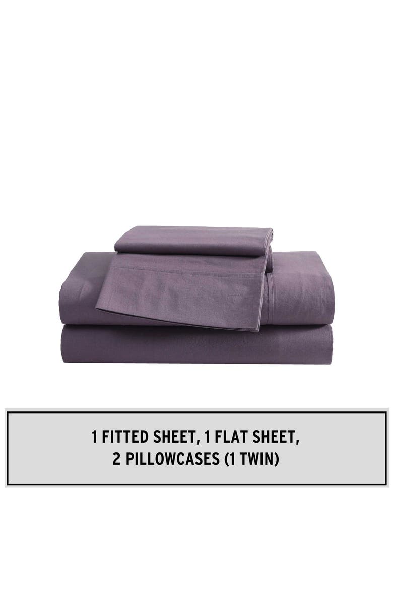Solid 180 Thread Count Cotton Percale Sheet Set, Alternate, color, PLUM GREY